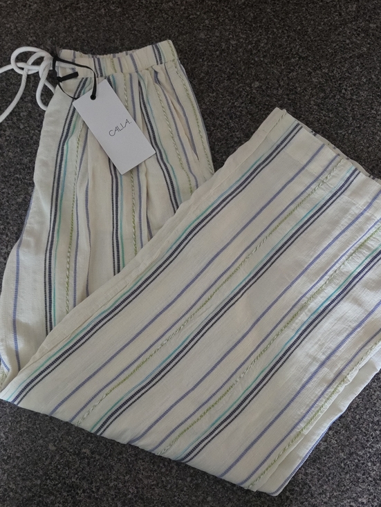 CALIA by Carrie Underwood Pants - Calia Wide-Leg Striped Linen Pants - Cream Stripe